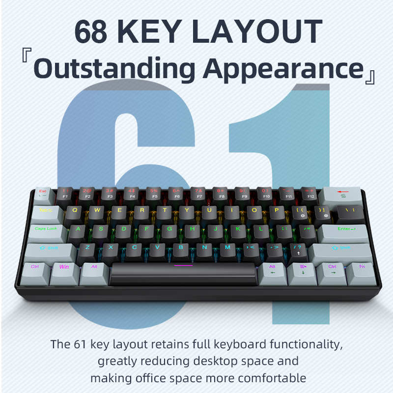 Gaming Keyboard No Rgb - APAYADO K61 Mini Mechanical Keyboard,Wired,61 Keys,Phantom