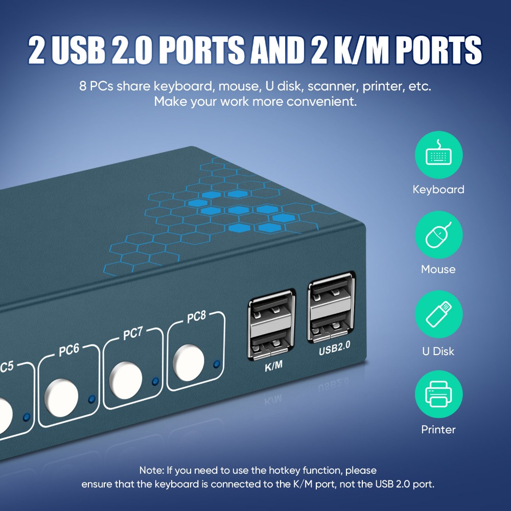 8 Port KVM Switch USB2.0 4K30H - Gaming Keyboard And Mouse For Xbox recension och pris
